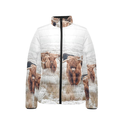 Highland Cow Herd Women's Puffy Bomber Jacket