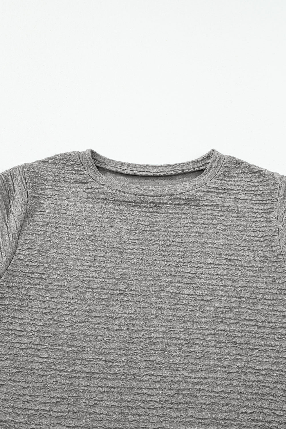 Medium Grey Solid Textured Batwing Sleeve Crew Neck T Shirt