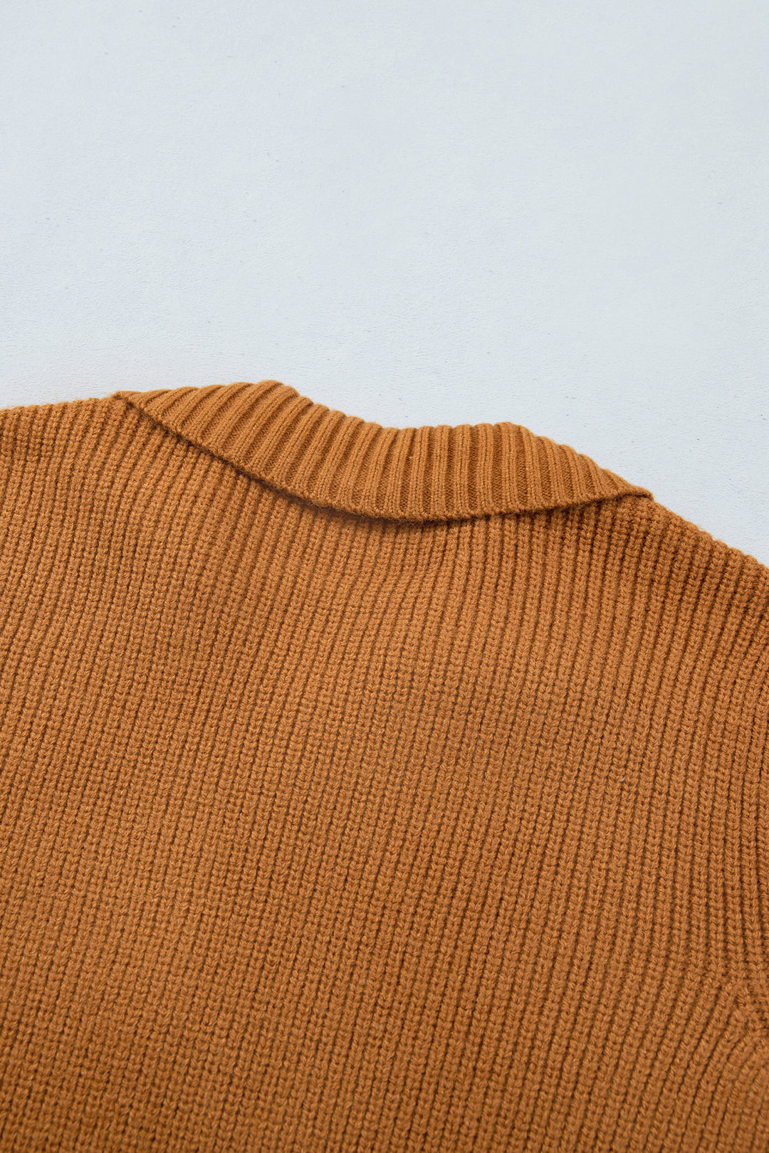 Mustard Ribbed Knit Collar Button Front Long Sleeve Cardigan