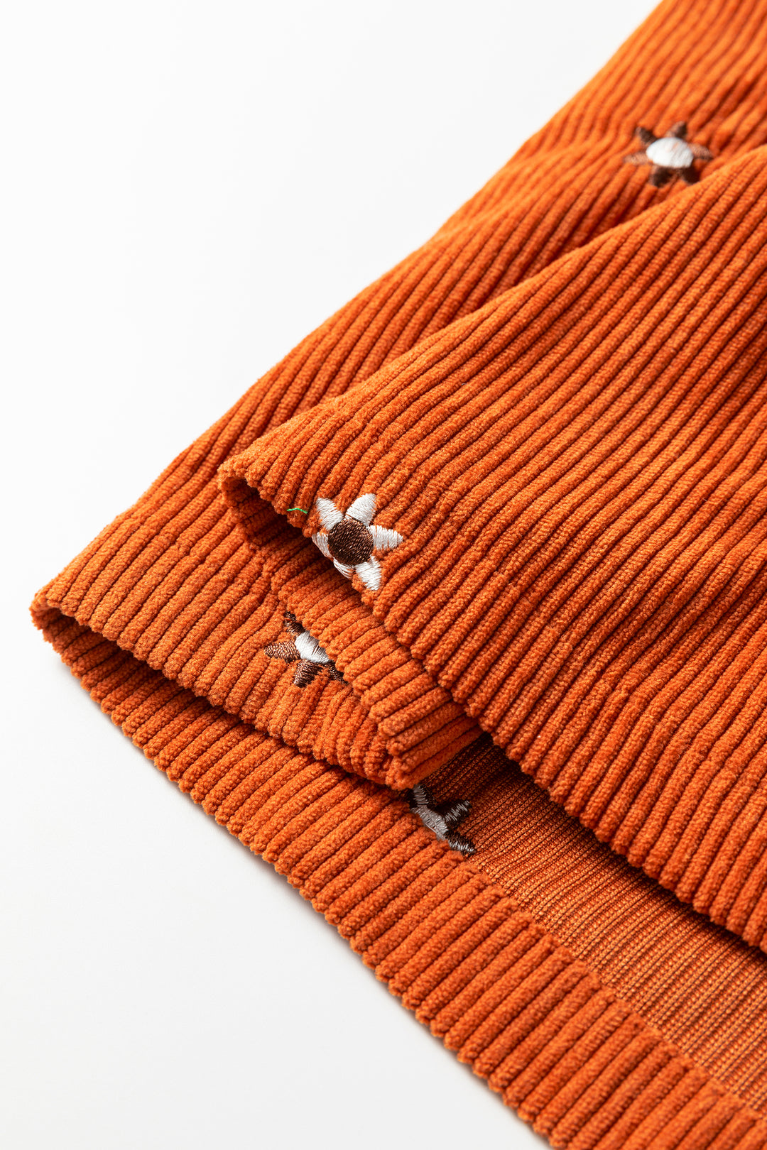 Gold Flame Flower Embroidered Corduroy Overall Mini Dress