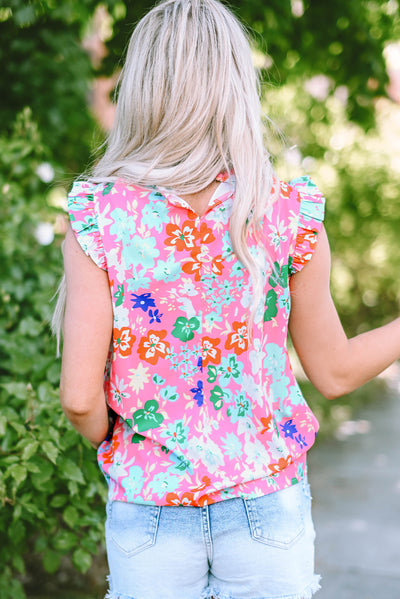 Pink Frilled Collar Floral Vest