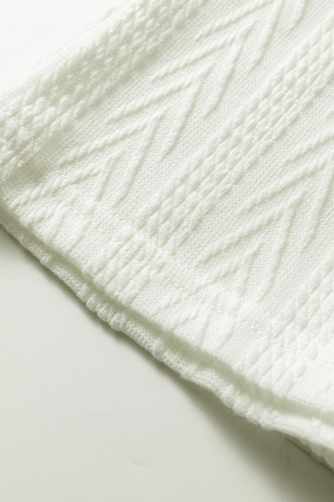 White Floral Patchwork Textured Knit Drawstring V Neck Blouse