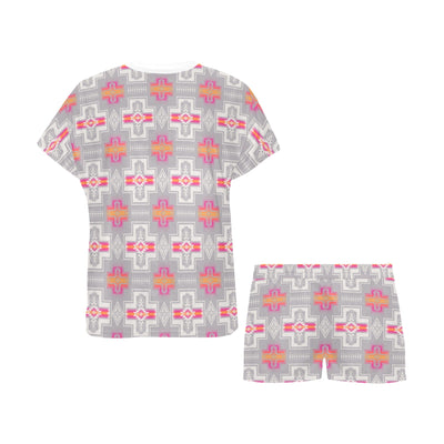 Pink Fire Aztec Western T Shirt Shorts Pajama Set