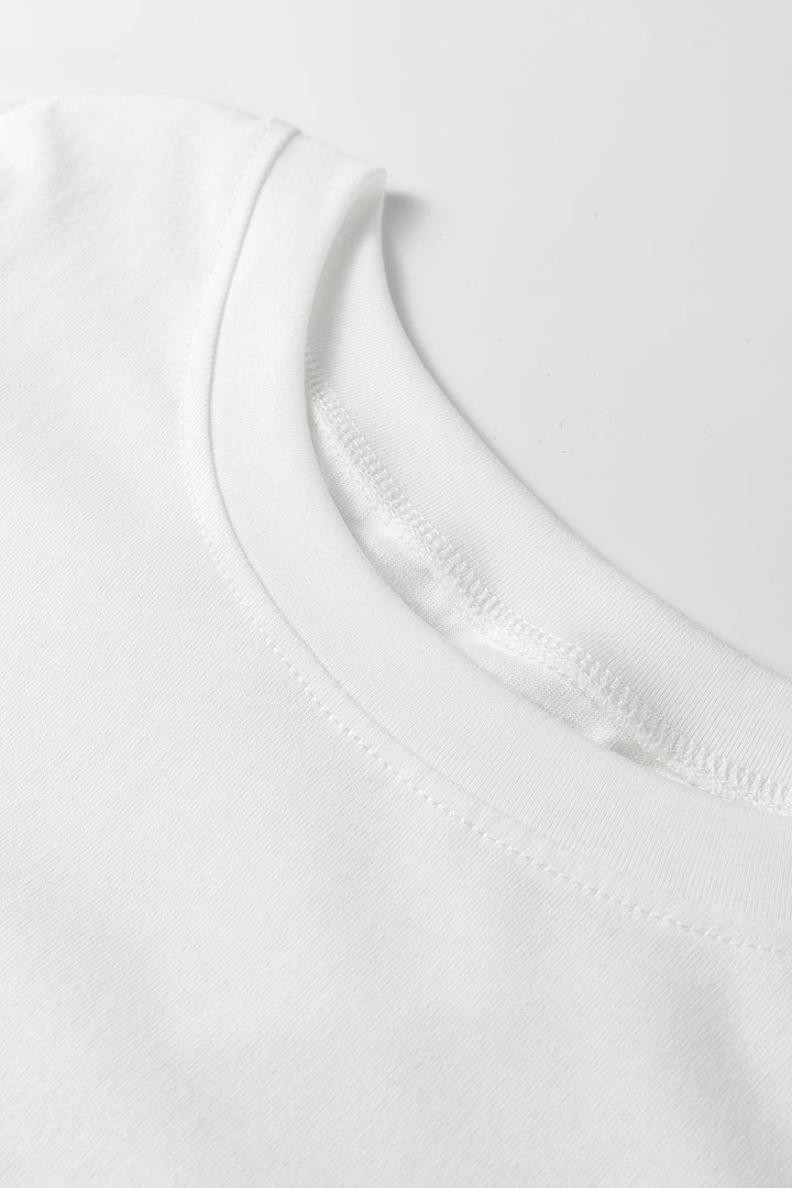 White Leopard Bow Embroidered Cotton Round Neck T Shirt