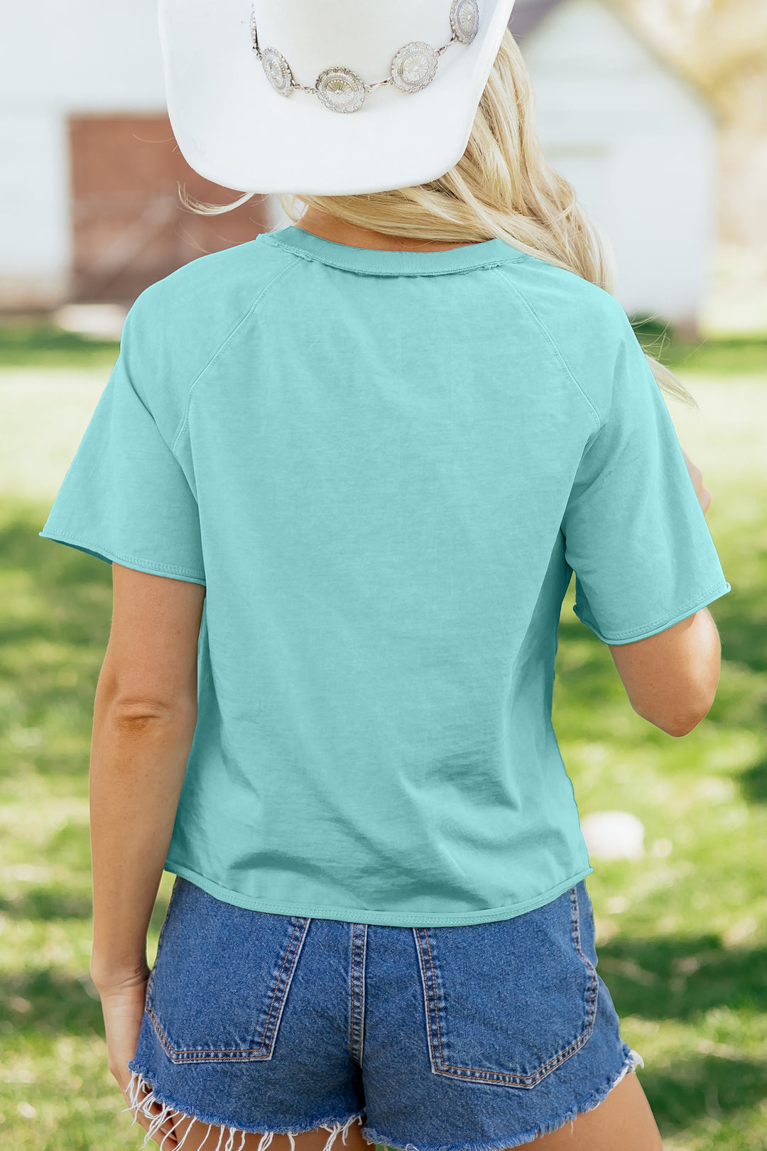 Mint Green Mineral Wash Raglan Sleeve Boxy Fit Cropped Tee