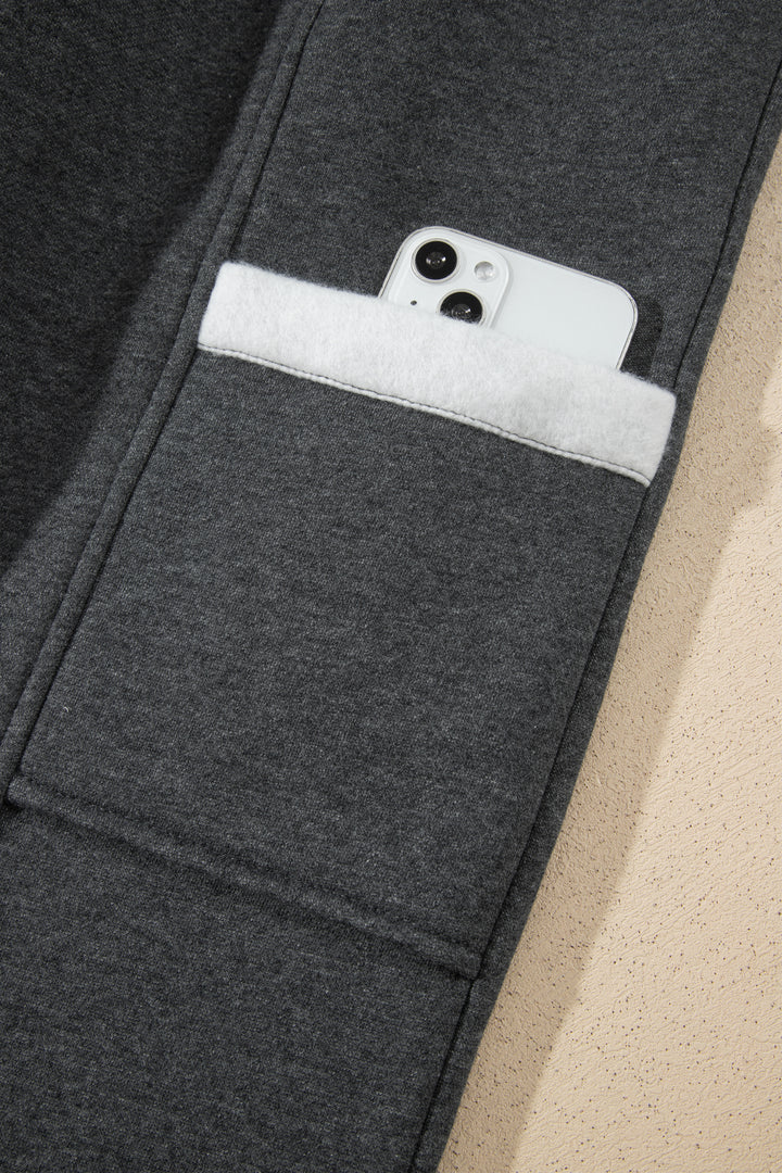 Carbon Grey Solid Colorblock Jogger Pants Set