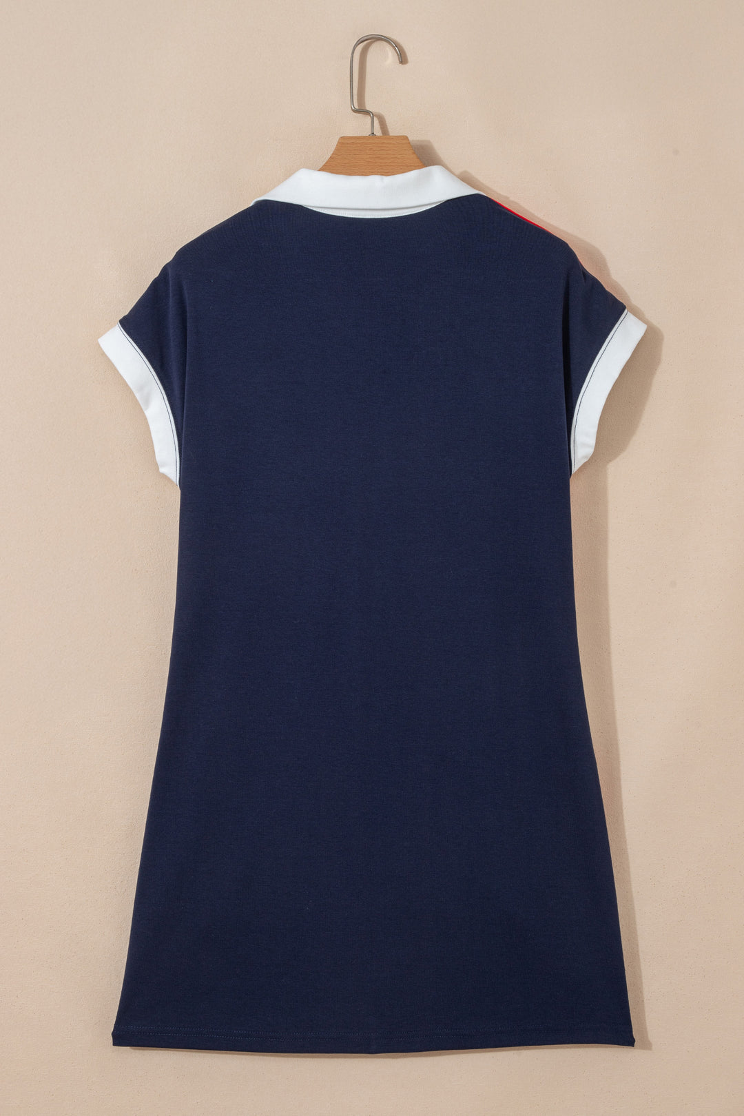 Navy Blue Americana Colorblock Stripes Zip up Collared T Shirt Mini Dress