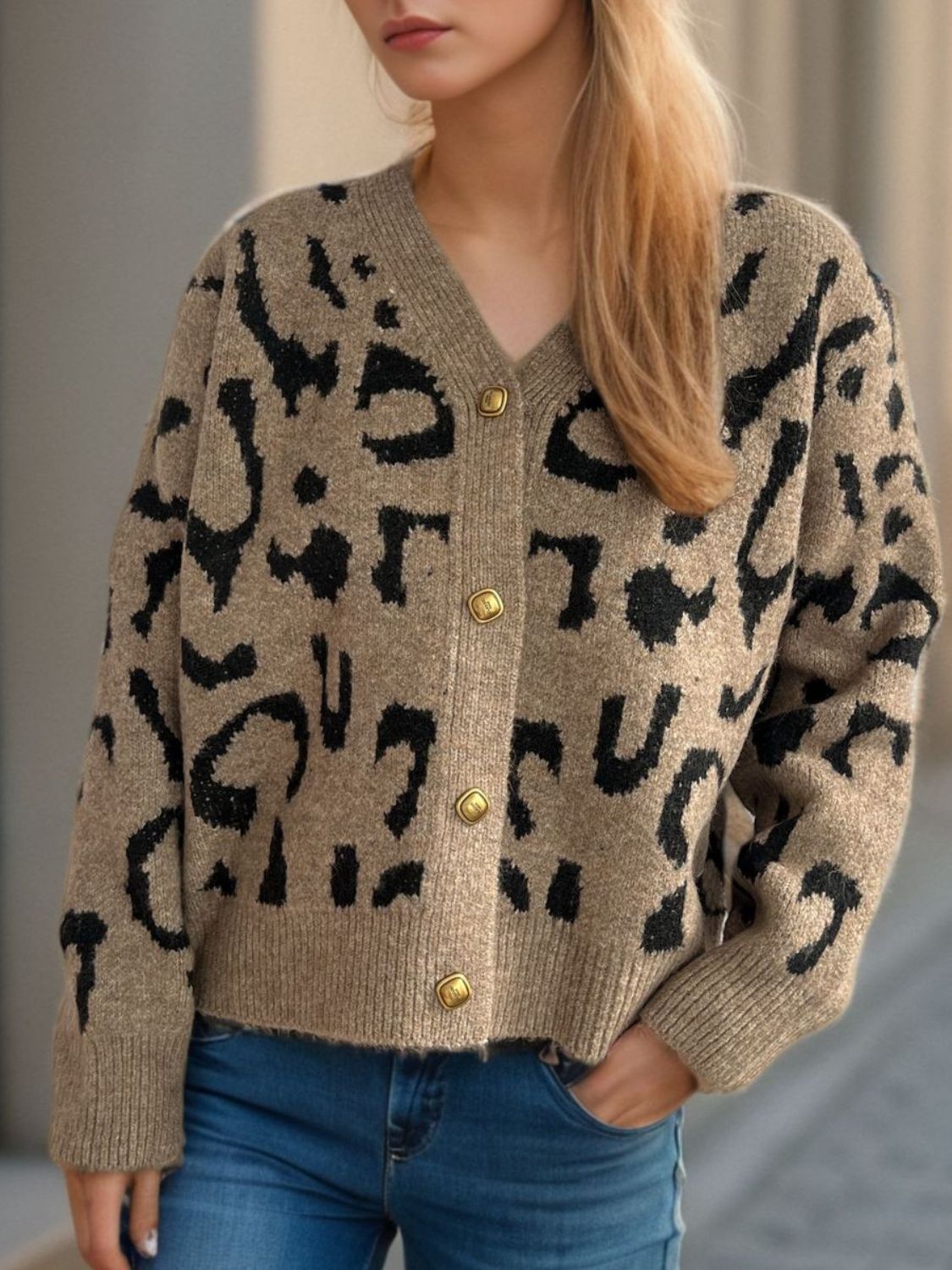 Leopard V-Neck Button Up Cardigan