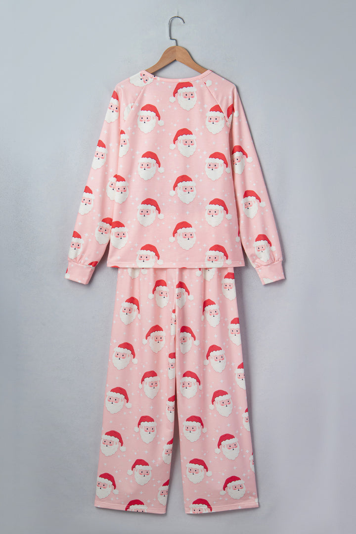 Pink Abstract Santa Pattern Long Sleeve Two Piece Shift Lounge Set