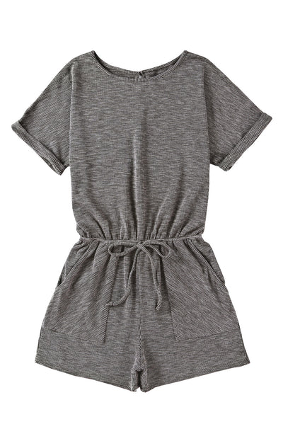 Gray Ribbed Elastic Waist Romper