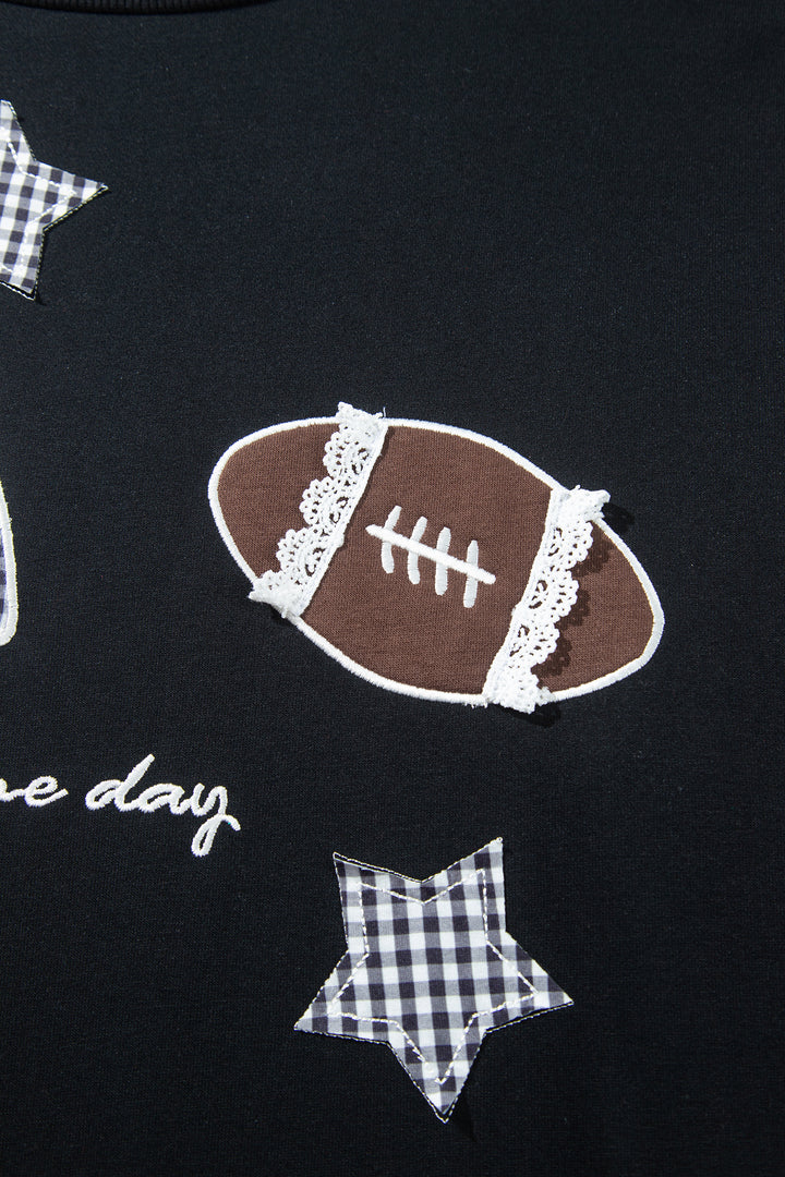 Black Rugby Game Day Patchwork Graphic Plus Size Sweatshirt
