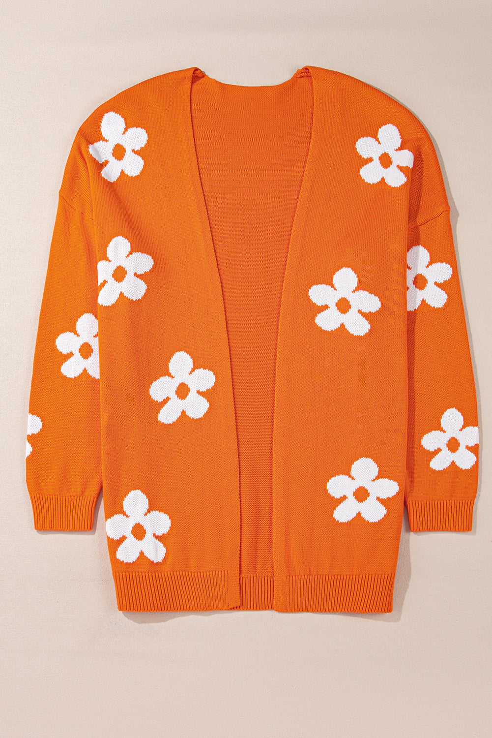 Orange Flower Pattern Drop Shoulder Plus Size Cardigan