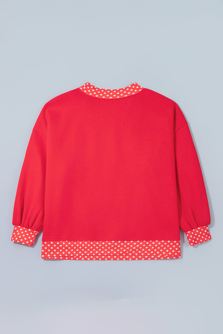 Tomato Red Casual Polka Dot Patchwork Letter Graphic Plus Size Sweatshirt