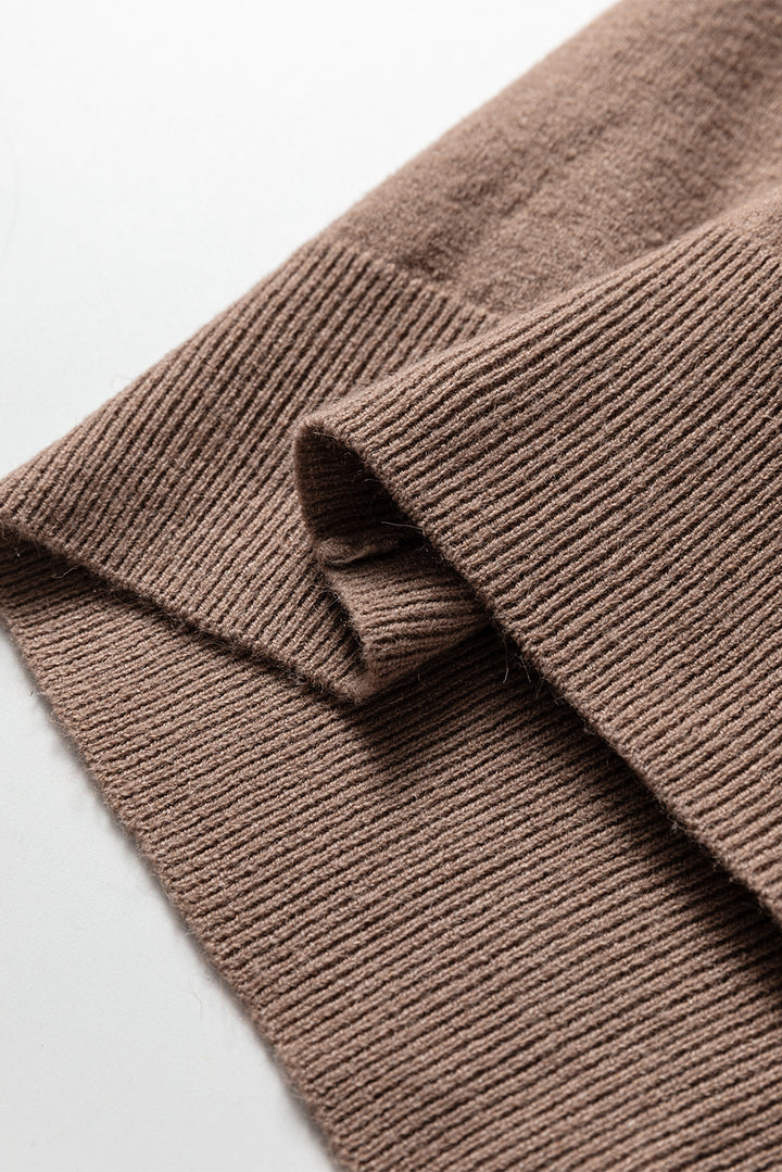 Dark Khaki Contrast Striped Trim V Neck Varsity Sweater