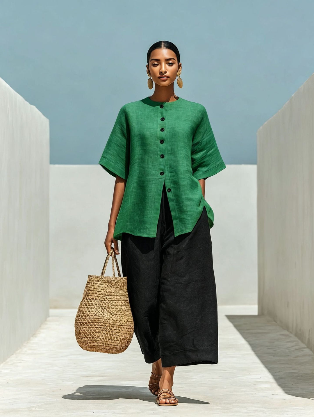Linen Blend Cardigan Top &amp; Cropped Wide-Leg Pants Set – 5 Colors S–3XL