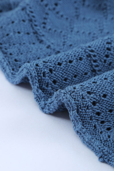 Blue Crochet Lace Pointelle Knit Sweater