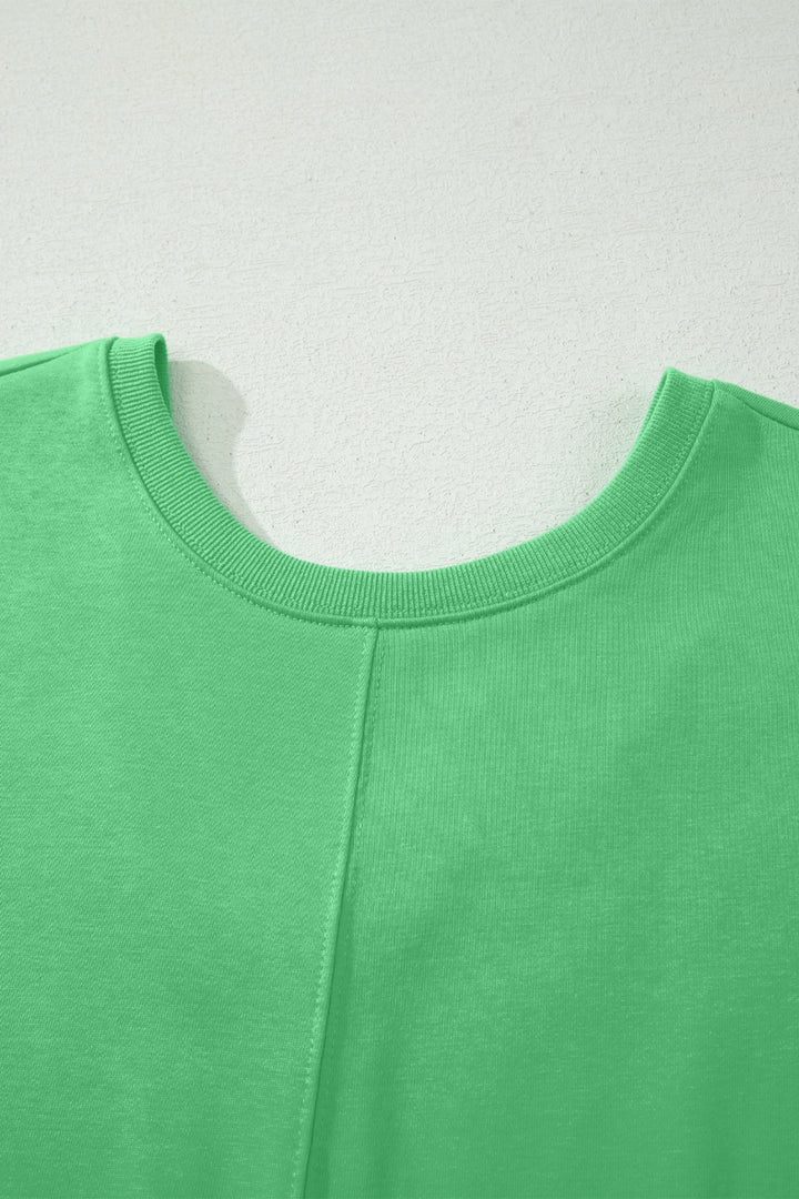Bright Green Solid Color Raw Edge Half Sleeve Pocketed Loose Romper