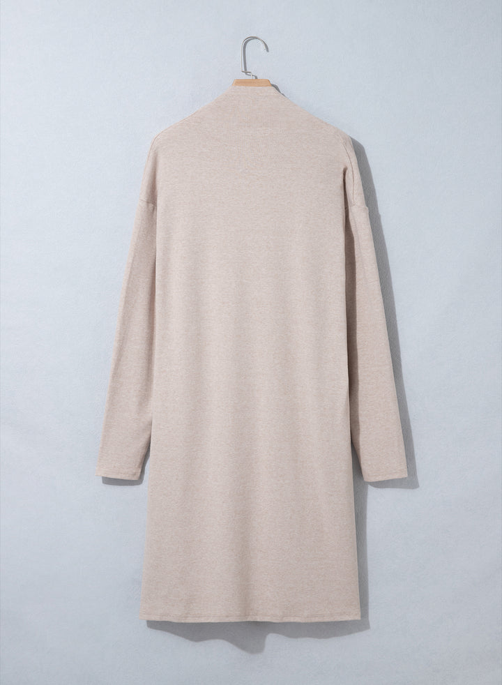 Parchment Solid Color Long Sleeve Casual Tunic Shift Cardigan