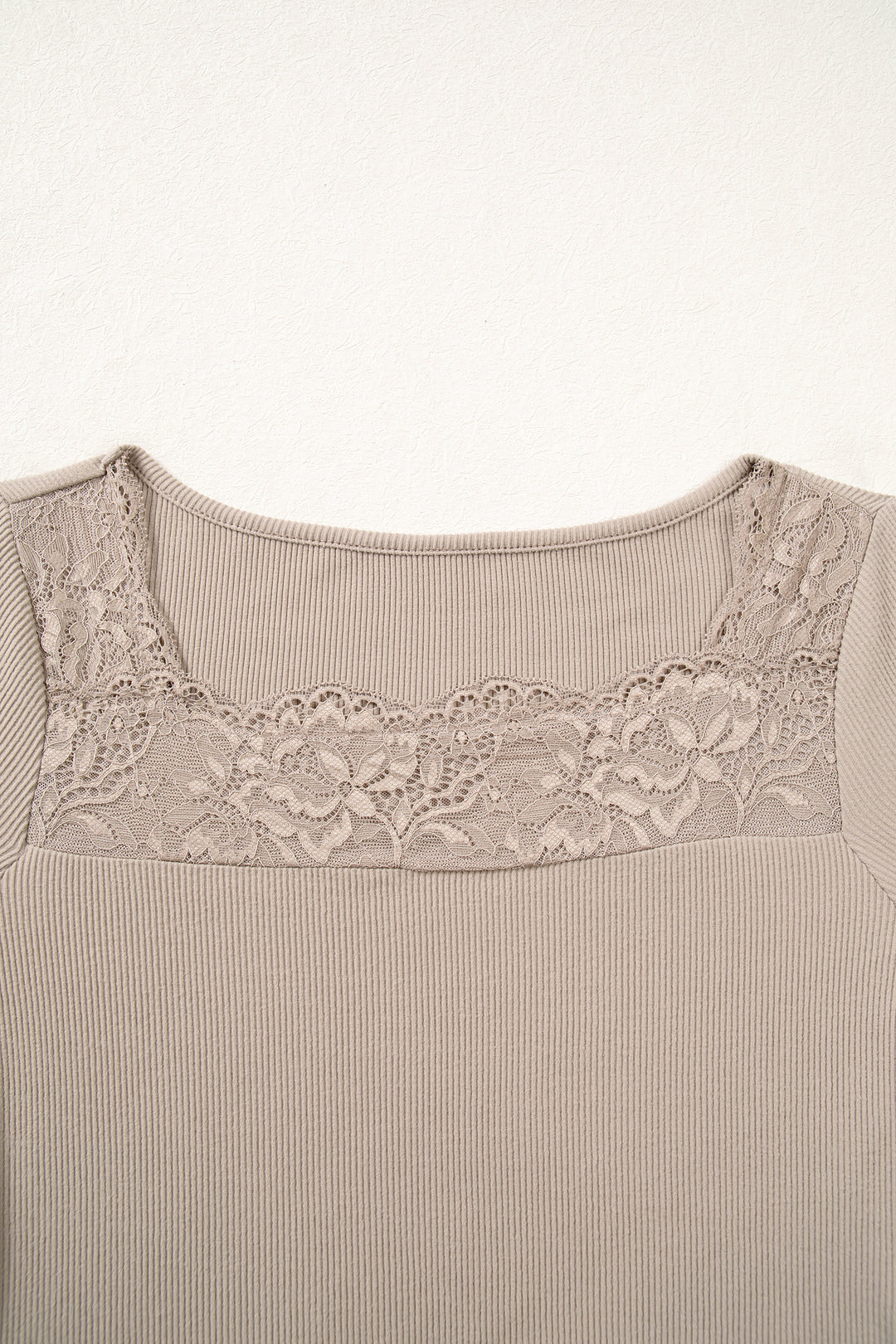 DUNE Solid Color Ribbed Lace Neck Long Sleeve Top