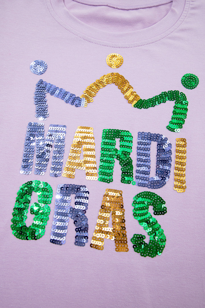 Orchid Petal Sequined MARDI GRAS Graphic Patchwork T Shirt