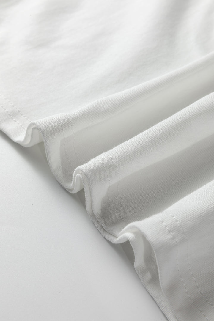 White Leopard Bow Embroidered Cotton Round Neck T Shirt