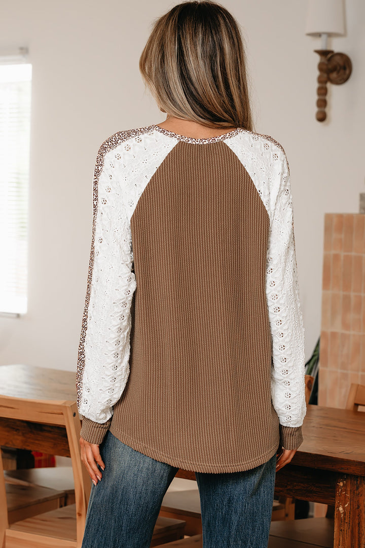 Isabella Lace Contrast Patchwork Long Sleeve Top