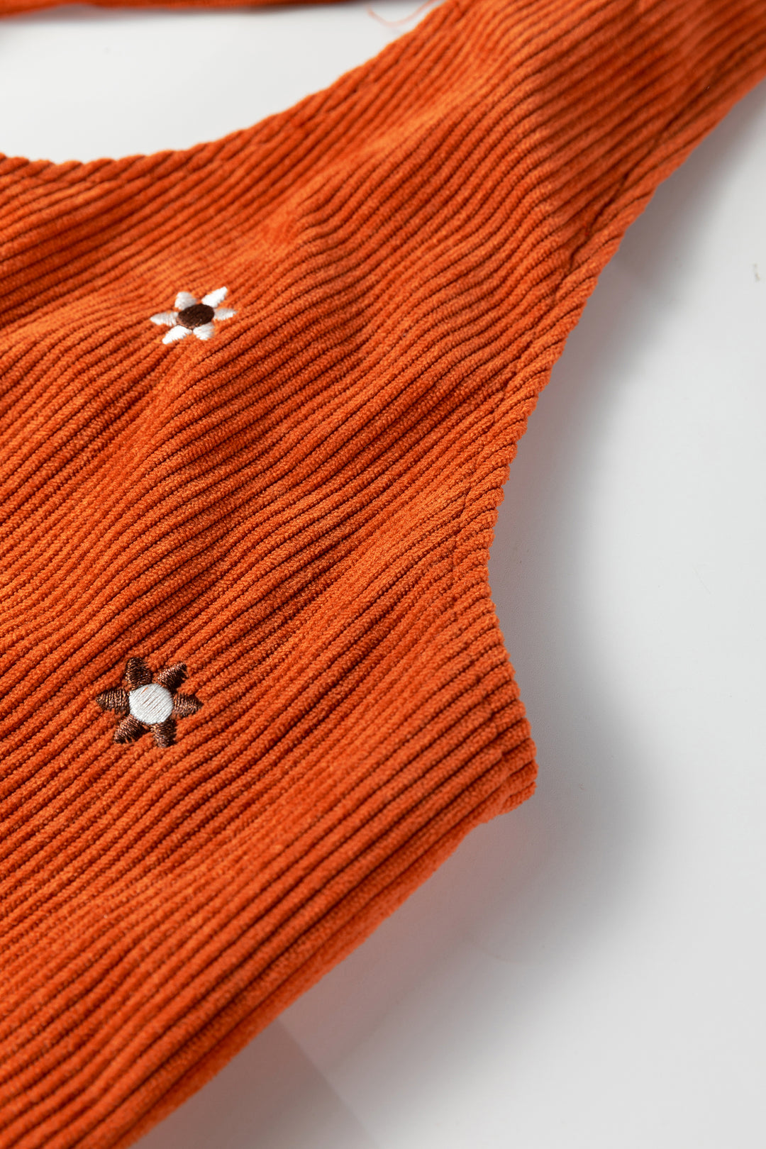 Gold Flame Flower Embroidered Corduroy Overall Mini Dress