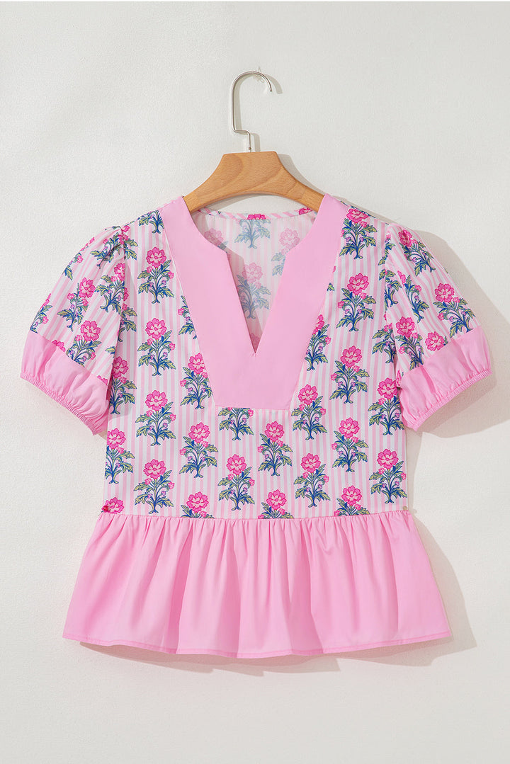 Theodora Patchwork Ruffle Hem Blouse