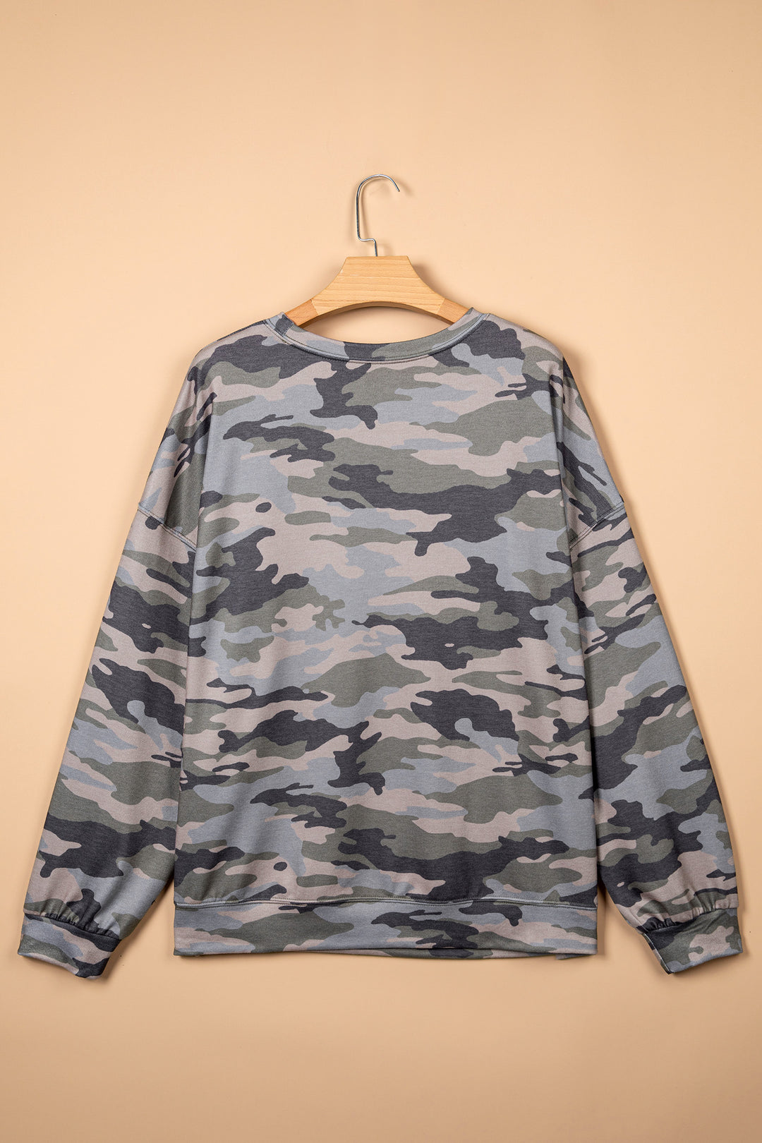 Green Camo Print Long Sleeve Plus Size Blouse