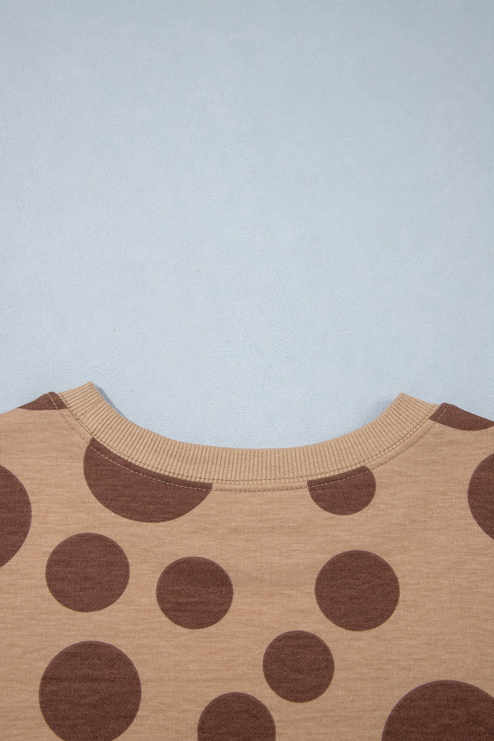 Khaki Polka Dot Long Sleeve Top Drawstring Relaxed Pants Set