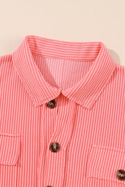 Pink Corded Flap Pocket Henley Top