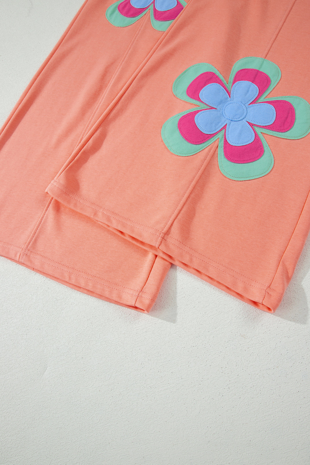 Sea Green Color Block Flower Patchwork Drawstring Contrasted Elastic Waist Wide Leg Pants