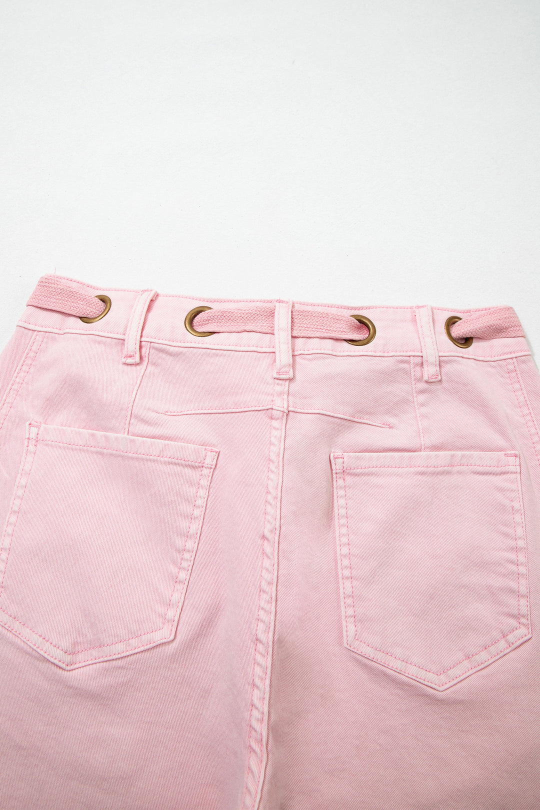 Light Pink Solid Color Grommet Detail Knot Waist Barrel Jeans