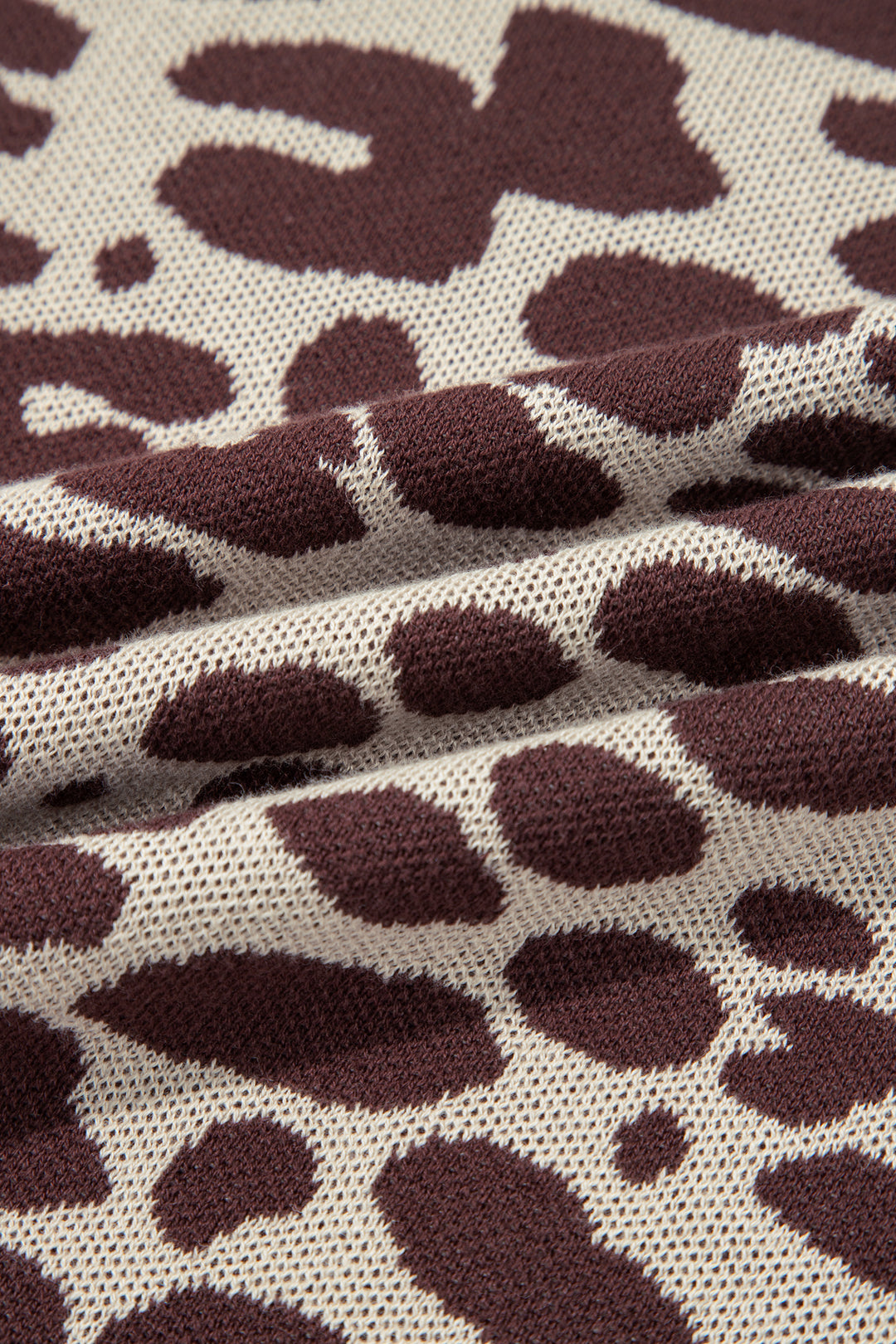 Khaki Leopard Print Short Sleeve Knit Loose Pullover Sweater