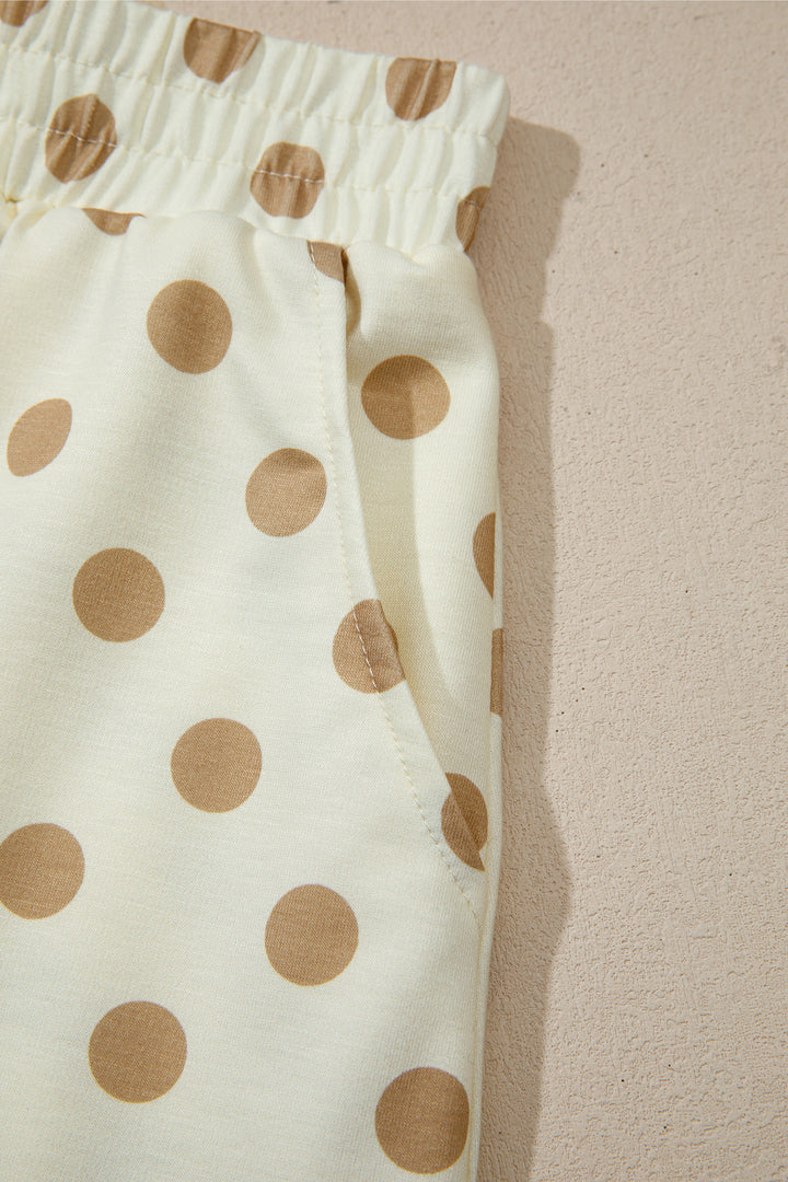 Khaki Polka Dot Hooded Long Sleeve Top Casual Mini Skort Set