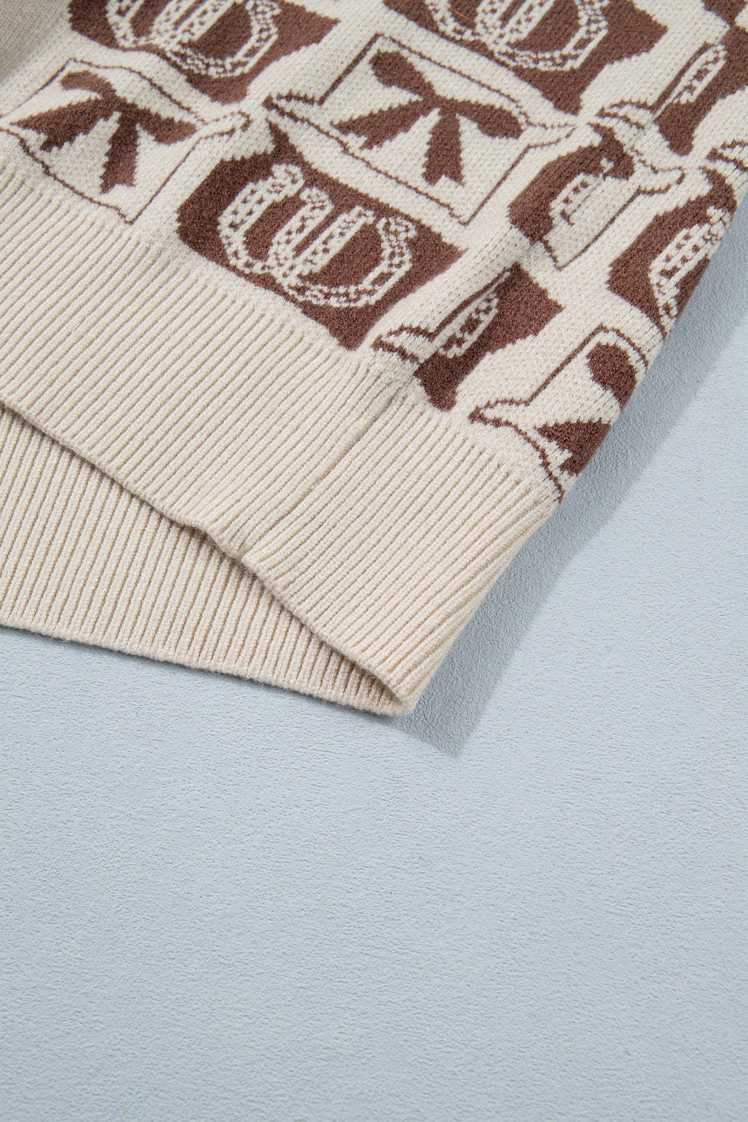 Brown Western Horseshoe Bow Pattern Button Front Sleeveless Knit Sweater