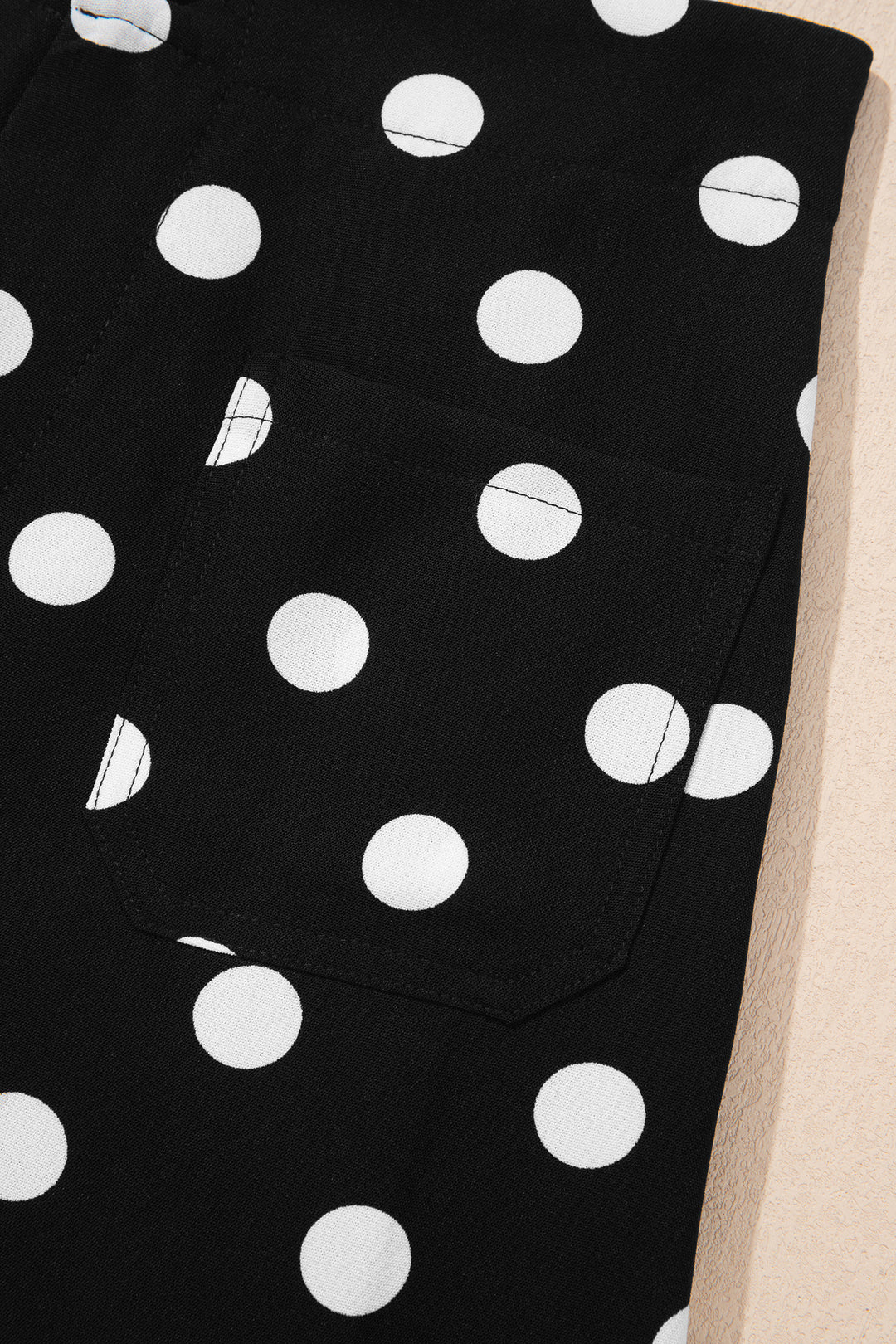Black Polka Dot Print Patched Pocket Mid-rise Straight Leg Pants