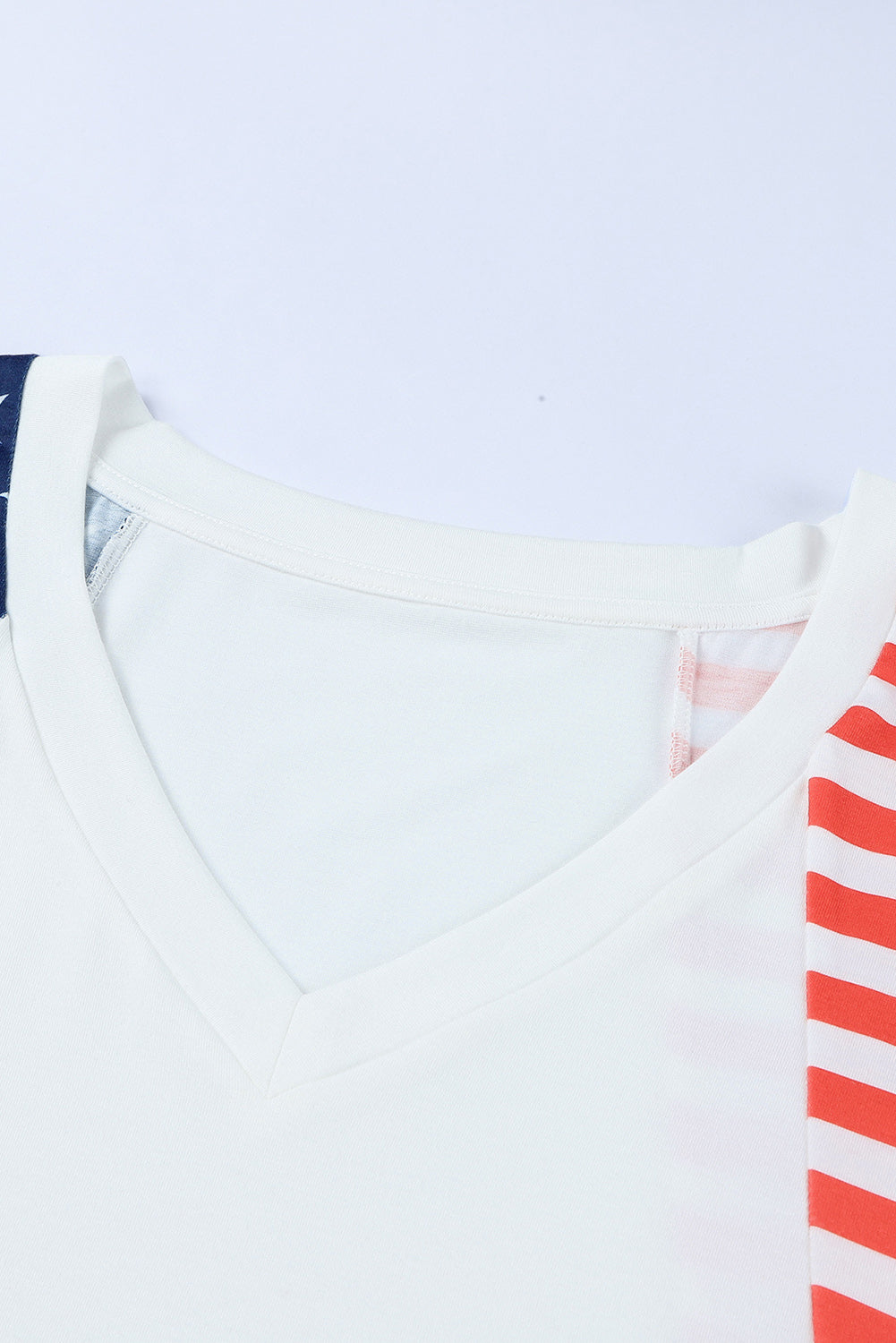 White The US Stars and Stripes V Neck Tee