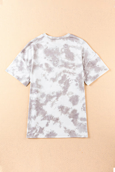 White Tie-dye Round Neck Short Sleeve Top