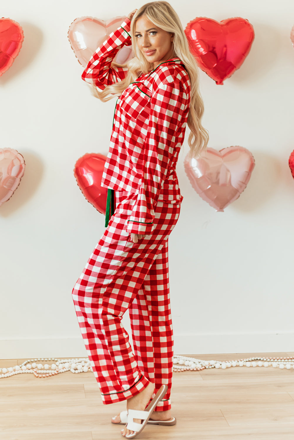 Fiery Red Christmas Plaid Print Shirt and Pants Pajama Set