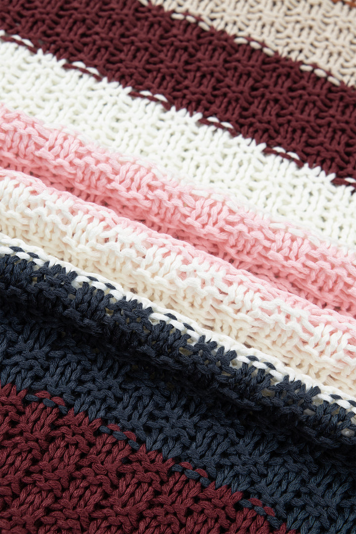 Multicolour Striped Knit Dropped Shoulder Round Neck Pullover Sweater