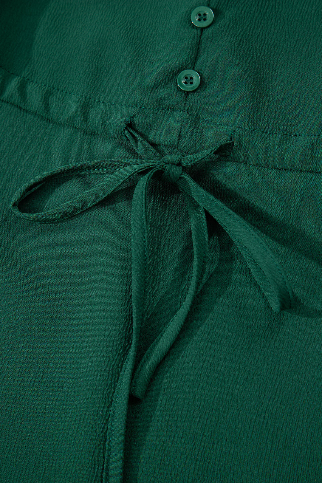 Blackish Green Solid Long Sleeve Button V Neck Tiered Maxi Dress