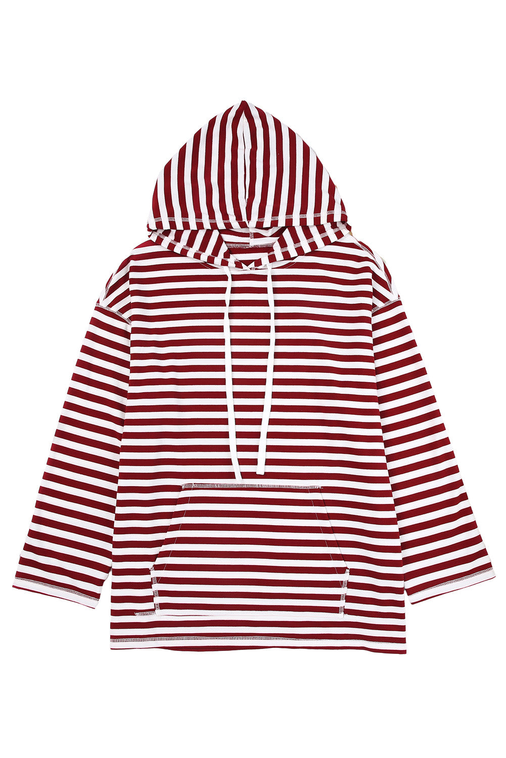 Burgundy Stripe Kangaroo Pocket Drawstring Hoodie