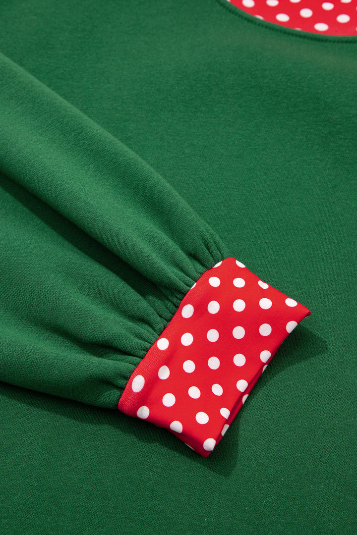 Orange Polka Dot Patchwork Round Neck Plus Size Sweatshirt