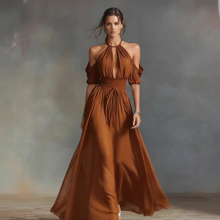 Solid-Color Halter Neck Midi Dress – 4 Colors, S–2XL