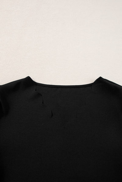 Black Scalloped V Neckline Petal Sleeve Top