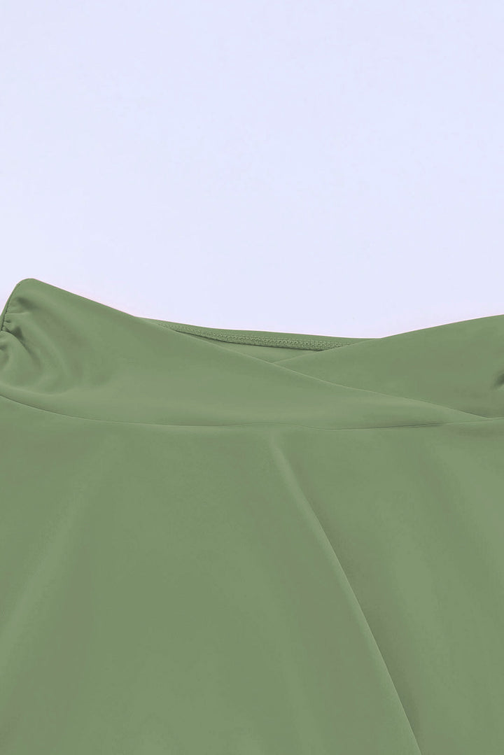 Green Criss Cross Waist Flared Swim Skirt
