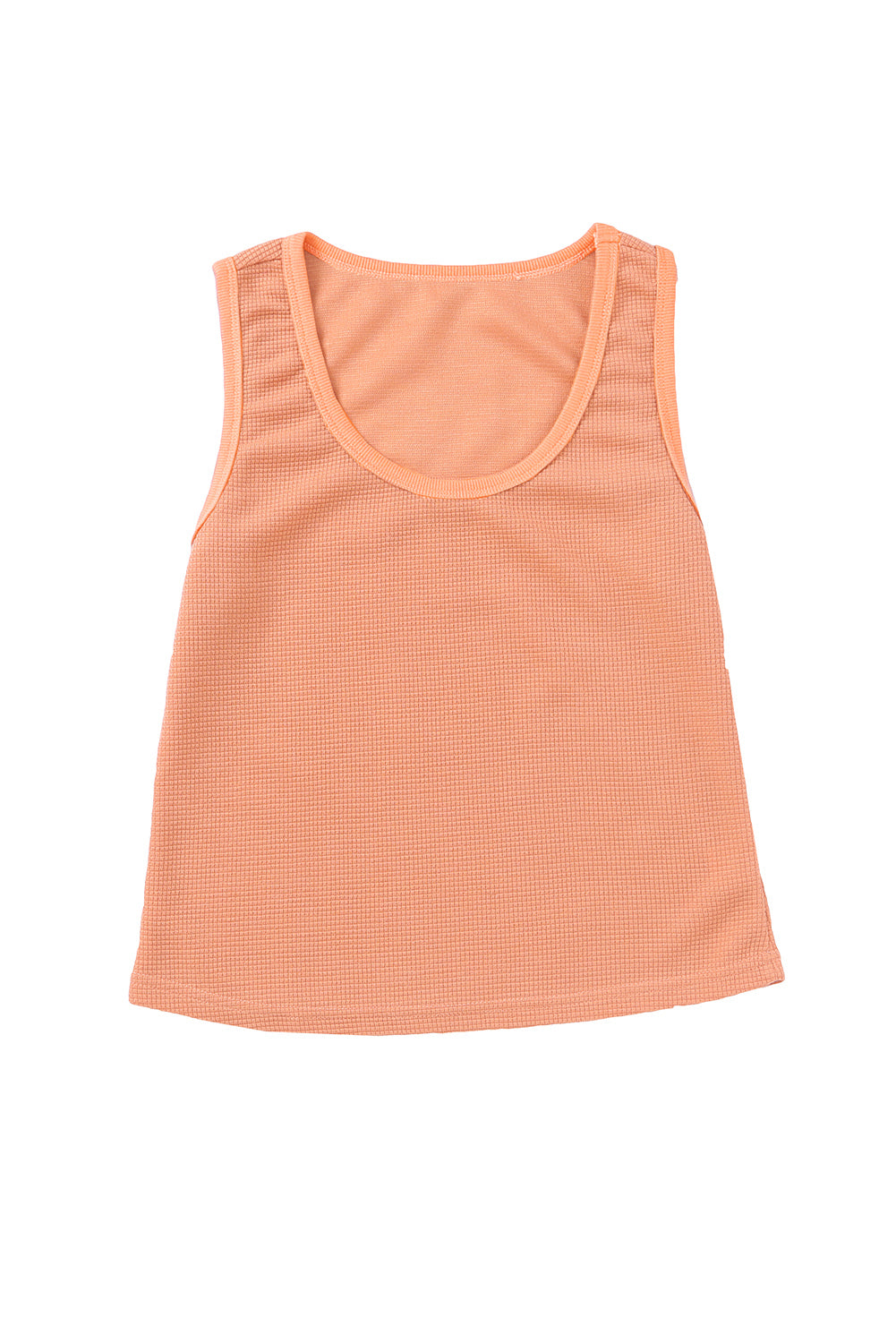 Pink Plain Waffle Knit U Neck Tank Top