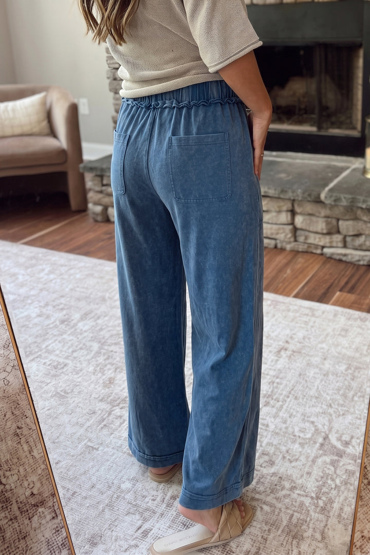 Ashleigh Blue Mineral Wash Seam Detail Flare Leg Drawstring Pants