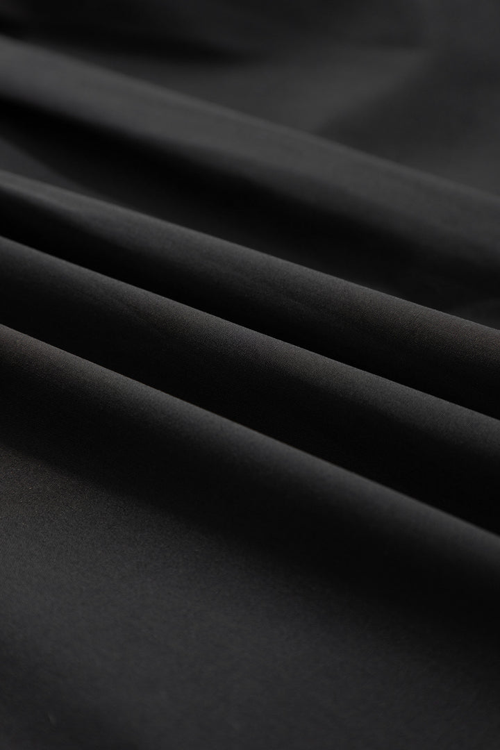 Black Plus Size Split Neck Leopard Trim Flounced Long Sleeve Blouse